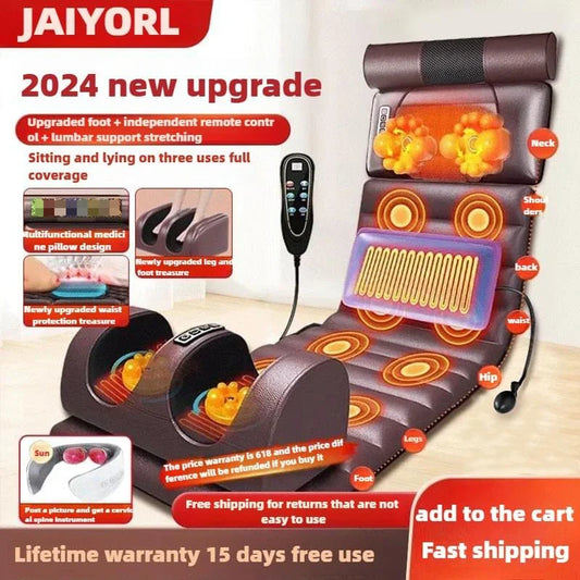 Full-Body Heated Massage Mattress with Hand Remote - Neck, Shoulder, Waist & Back Kneading, Airbag Vibration Therapy, Foldable Portable Massage Cushion
